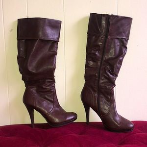 Brown high heel knee length boots